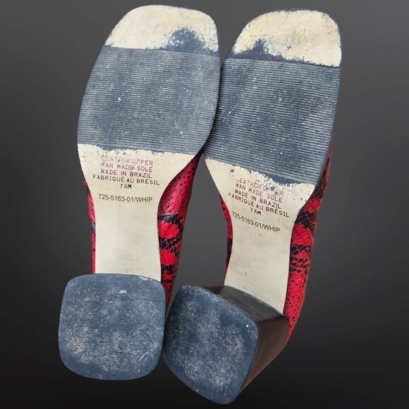 Vintage 90s Bata Chunky Mules US Size 7.5 Red Black Snake Print Leather Heels - Picture 10 of 10